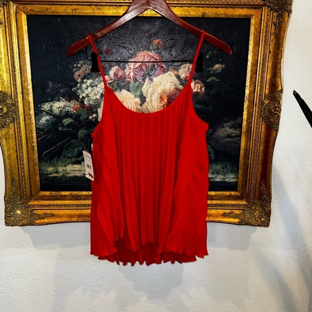 Free People Y2K NEW Red Ribbons Pleated Cami Tank Flowy Semi Sheer Size M - Picture 6 of 6
